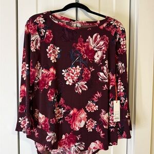 Elle Burgundy Floral Long Sleeve Top